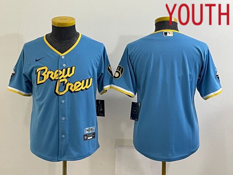 Youth Milwaukee Brewers Blank Blue City Edition Game Nike 2022 MLB Jersey->youth mlb jersey->Youth Jersey